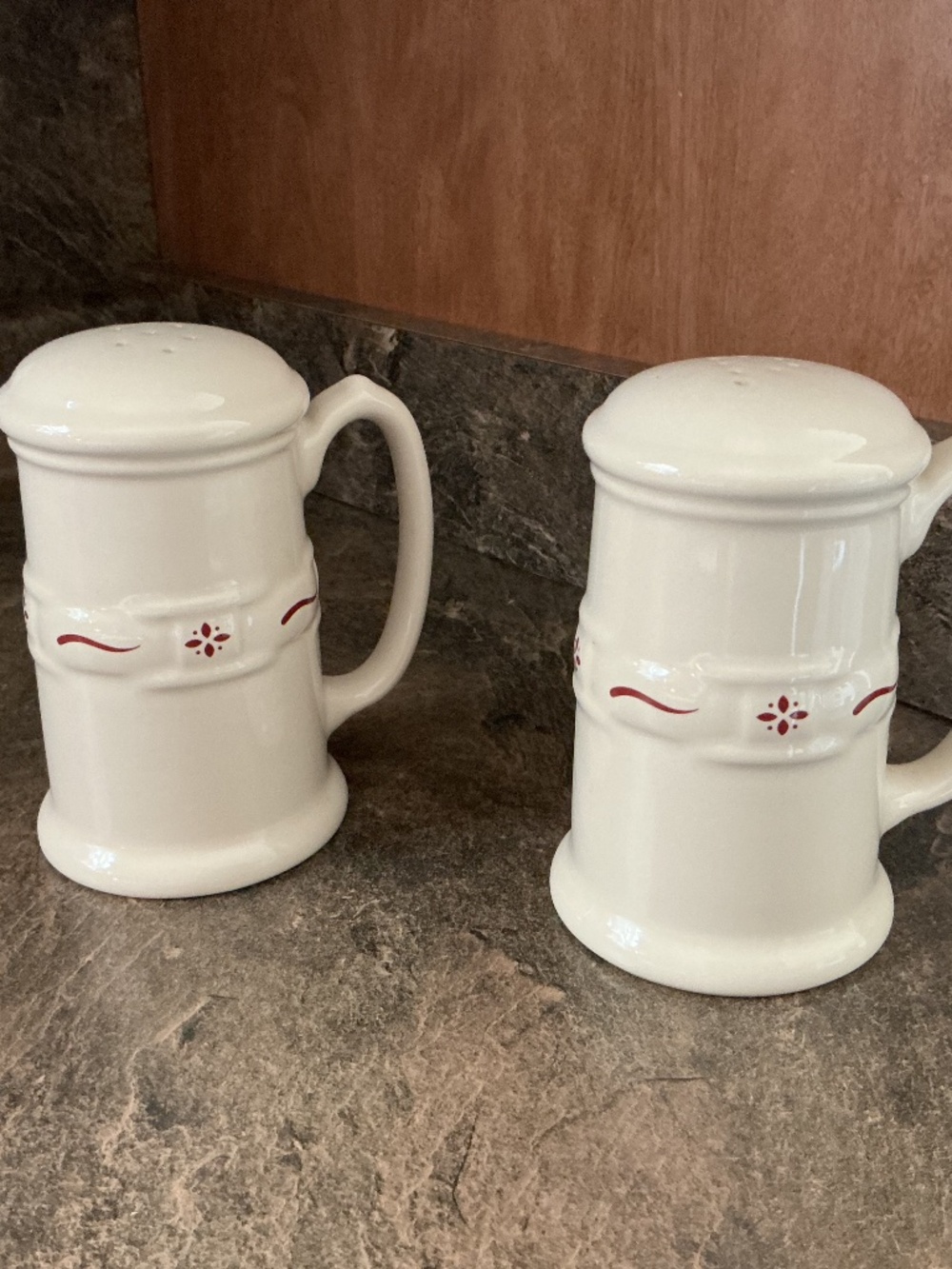 Longaberger Pottery Stovetop Salt and Pepper Shakers - Woven Traditions Red